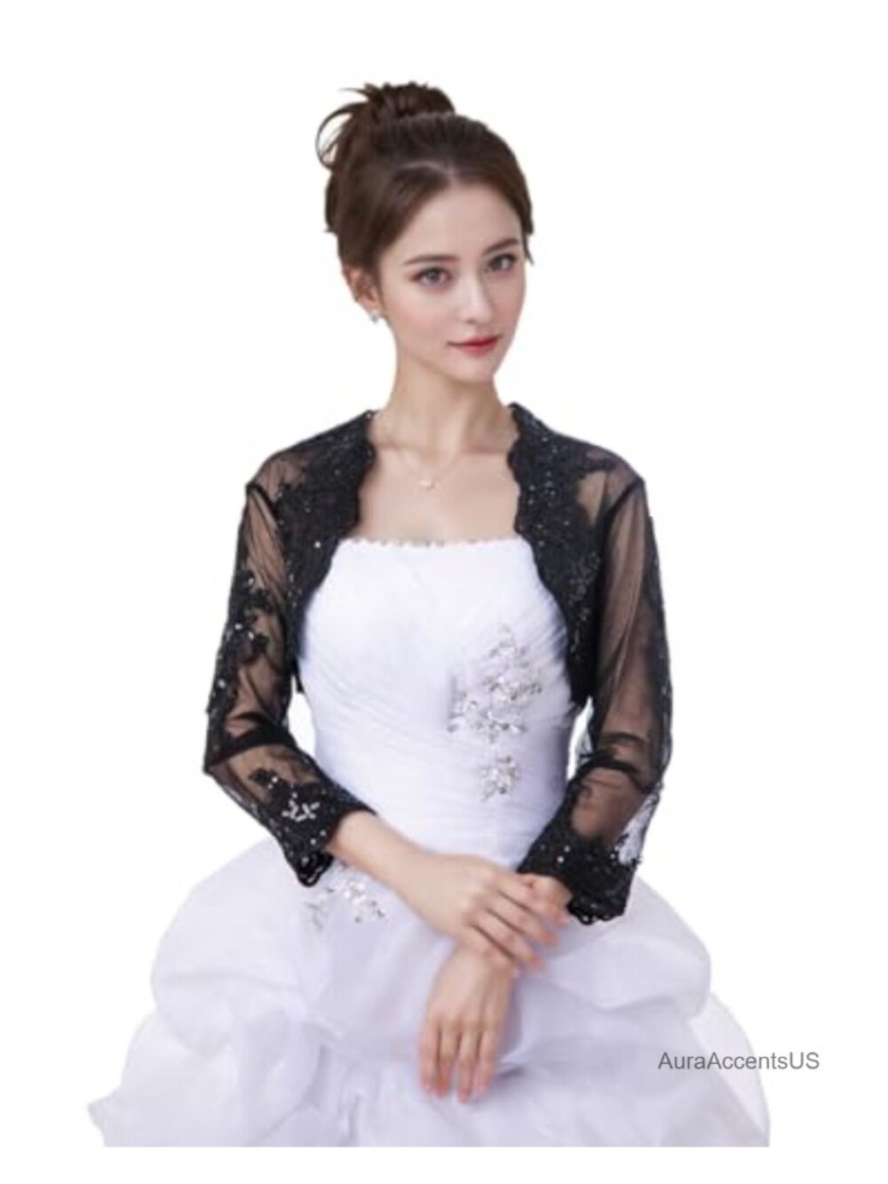 Lace Bolero Jacket for Wedding Bride Long Sleeve Tulle Bridal Topper